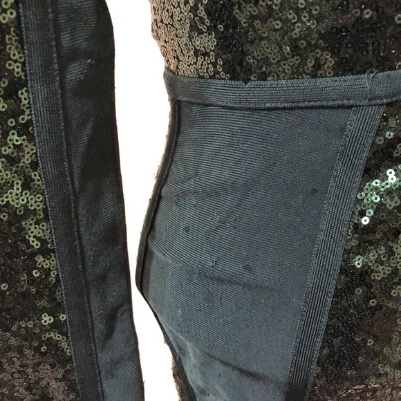 Herve Leger Sequin Bandage Dress Size Small Emerald Green - Picture 5 of 10